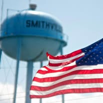 Smithville Water Tower with American Flag